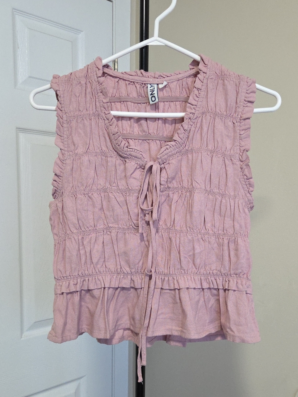 Only Pink Smocked Tie-Front Tank
